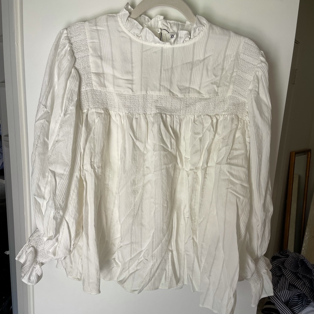 Zara flowy blouse with smocked details